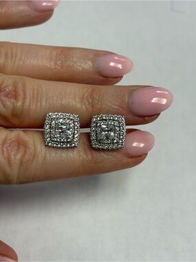 Suzy Levian Sterling Silver Square Halo White Topaz Stud Earrings NWT